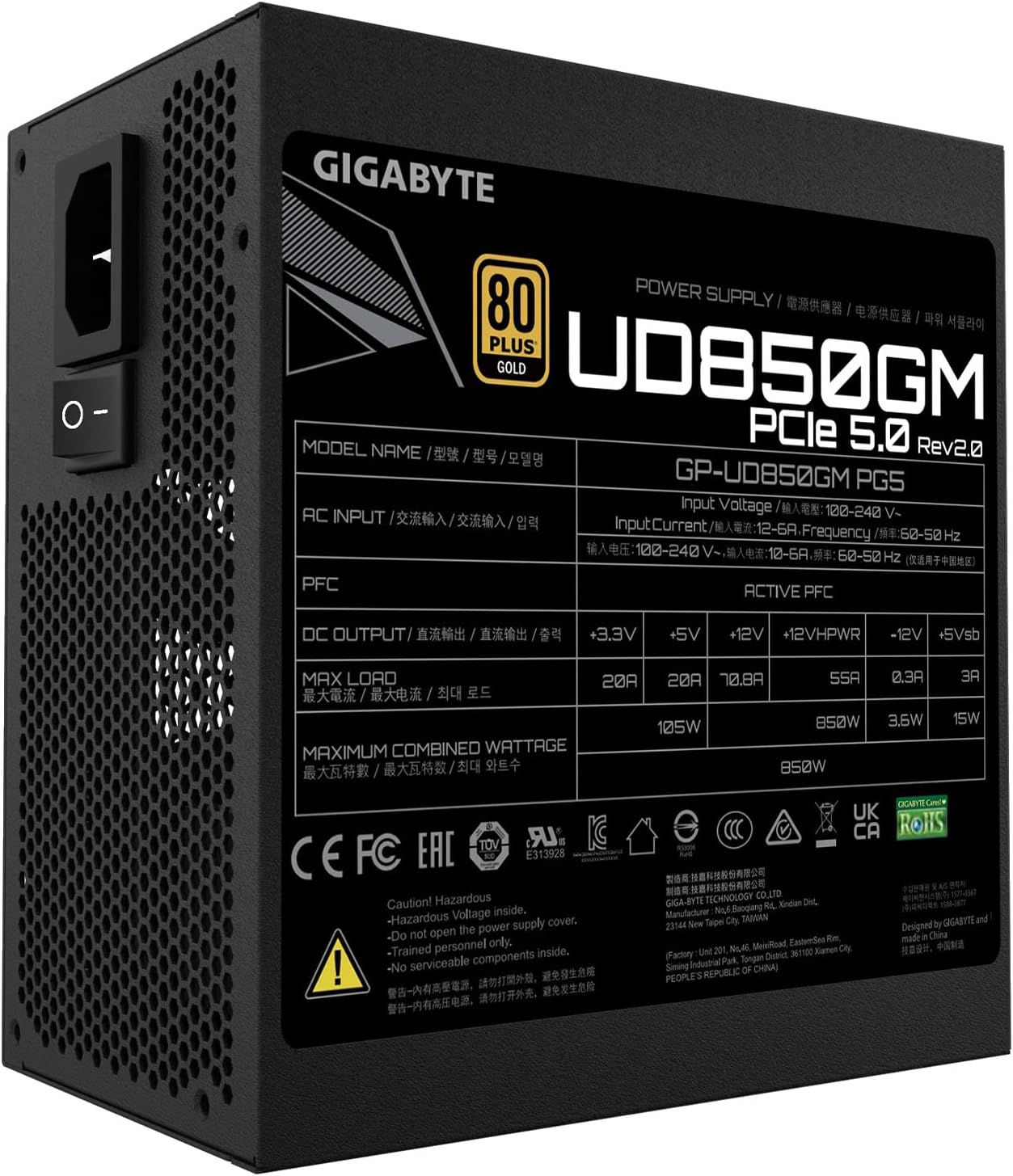 Gigabyte Power Supply UD850GM PG5 850 Watt 80+ Gold Gigabyte Power Supply UD850GM PG5 850 Watt 80+ Gold